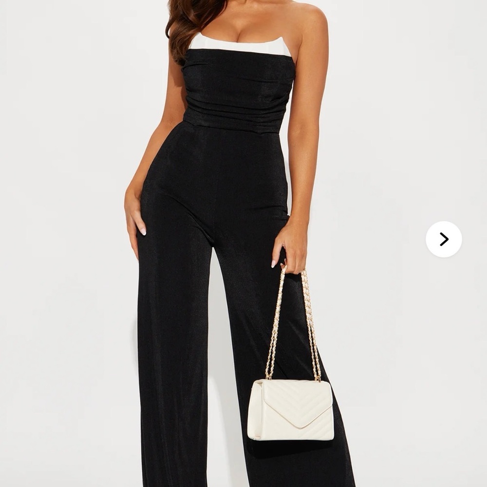 Fashion Nova Black and White Strapless Jumpsuit